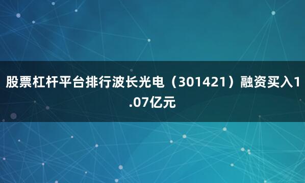 股票杠杆平台排行波长光电（301421）融资买入1.07亿元